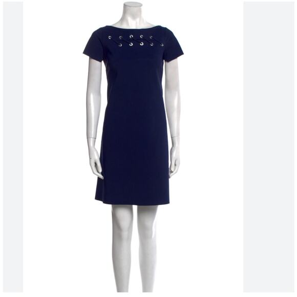 Chiara Boni La Petite Robe Rosario Navy Blue Shift Dress Grommet Detail Size 8 - Picture 1 of 6